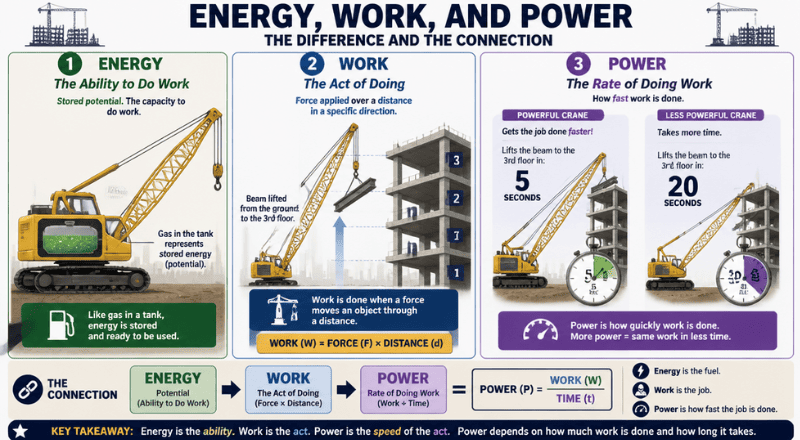 Key Differences Between the Trio -energy work and power