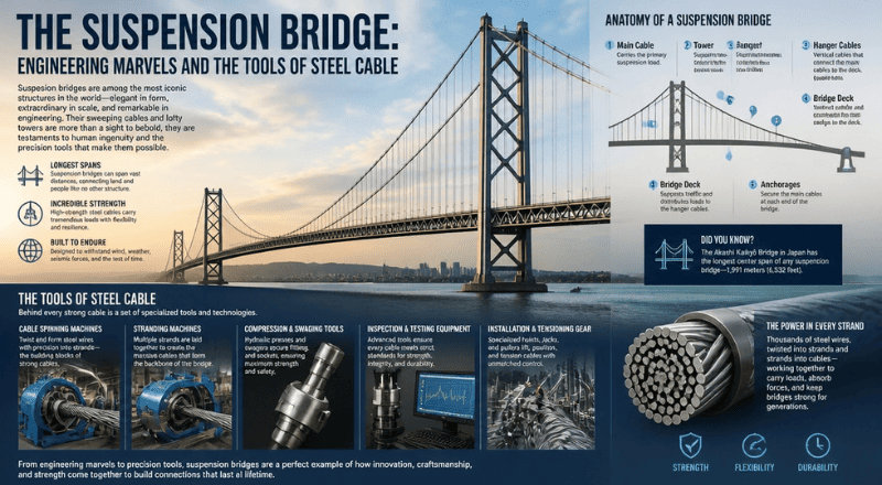 The Suspension Bridge Engineering Marvels and the Tools of Steel Cable